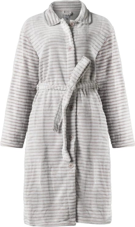 Cocodream dames badjas fleece - met knopen - maat S - Schaduwstreep - zand
