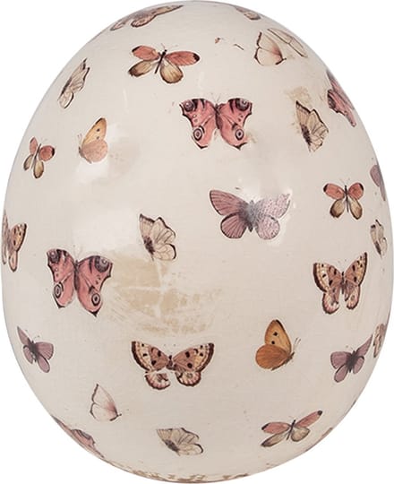 Clayre & Eef Decoratie Ei Ø 14x16 cm Beige Roze Keramiek