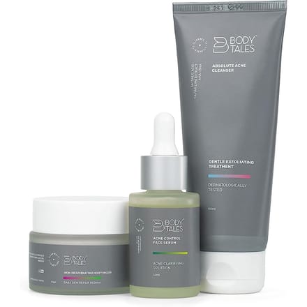 Bodytales Acne Control Gezichtsserum, Absolute Cleanser & Verjongende Moisturizer (Set van 3) 30 ml+100 ml+50 g schoon