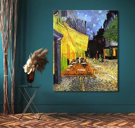 Handgeschilderd schilderij Olieverf op Canvas - Caféterras bij Nacht