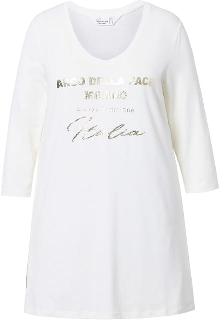 MIAMODA - Dames - T-shirt metallic statement 3/4-mouwen - Sneeuwwit - Maat 48
