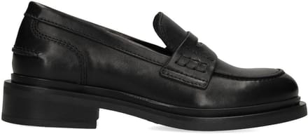 Manfield - Dames - Zwarte leren loafers - Maat 41