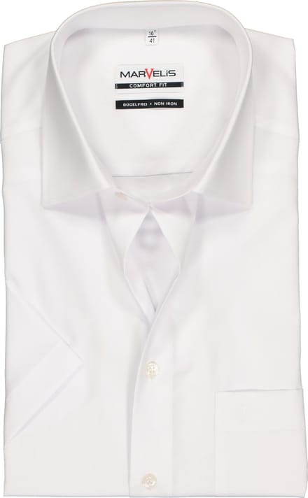 MARVELIS comfort fit overhemd - korte mouw - wit - Strijkvrij - Boordmaat: 44