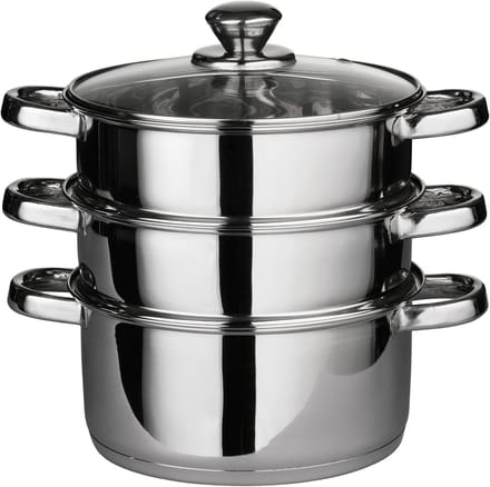 Stoompan 3 Lagen - Grote Stoomkoker - Gezond Koken - Vaatwasmachinebestendig - Diameter 22cm - Zilverkleurig