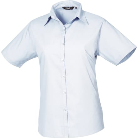 Premier Dames/Dames Popeline Blouse met Korte Mouwen (Lichtblauw)