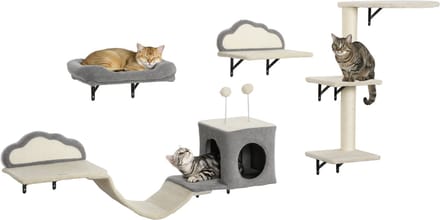 PawHut Kattenschappen Set Polyester, spaanplaat 50L x 40B x 84H cm Beige