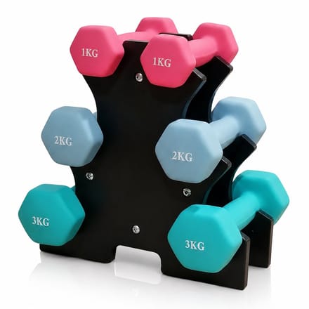 Dumbells - 3 paar - 1-3 kg - met standaard