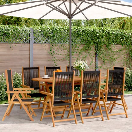 vidaXL - Verstelbare - klapstoelen, - 8 - stuks, - zwart, - massief - acaciahout