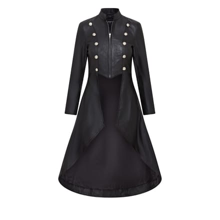 Gothic Edwardiaanse leren damesjas met volledige lengte - Atlanta