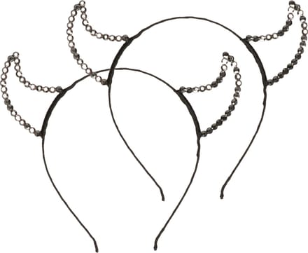 Halloween duivel hoorntjes - 2x - strass glitter - diadeem - zwart - kunststof