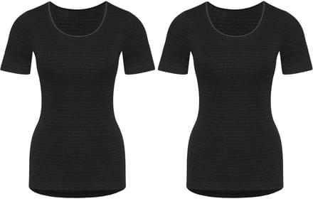 Con-ta -2 dames thermo shirts met korte mouw - zwart gestreept - maat 48