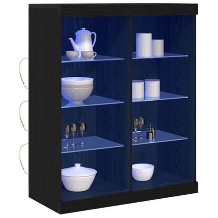 vidaXL - LED - Dressoir - Zwart - eiken - 81 - x - 37 - x - 100 - cm - Bewerkt - hout