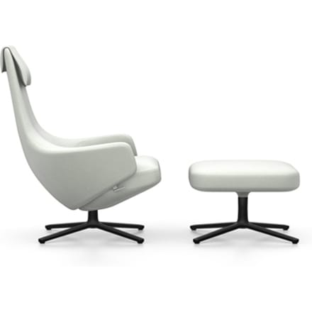 Vitra - Repos Fauteuil & Ottoman - basic dark gepoedercoat - Cosy2 zachtblauw - Zithoogte 40 cm