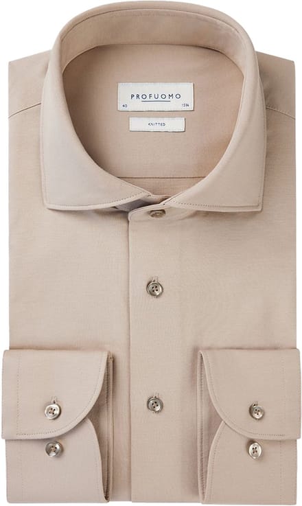 Profuomo slim fit heren overhemd - jersey - beige