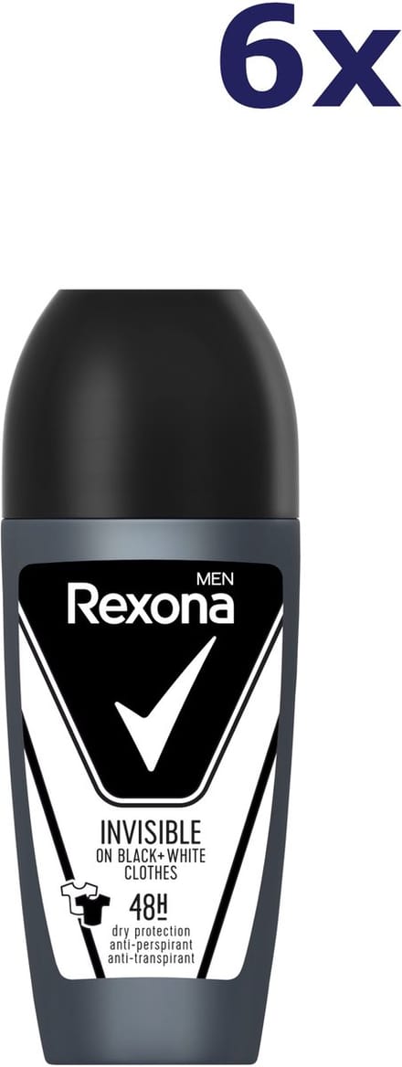 Rexona Deo Roller Men - Invisible On Black & White Clothes - 6 x 50 ml