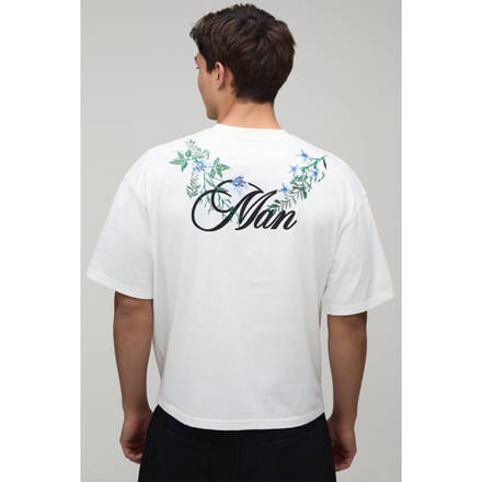 Oversized Boxy T-shirt Met Bloemenborduursels In Zwaar Katoen | White | Size Medium