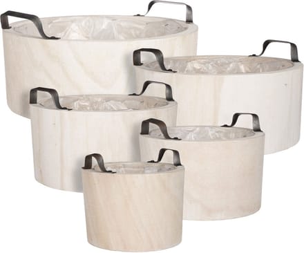 Mica Decorations Maud Bloempotten Set - 36x36x13.5 cm - Hout - Wit
