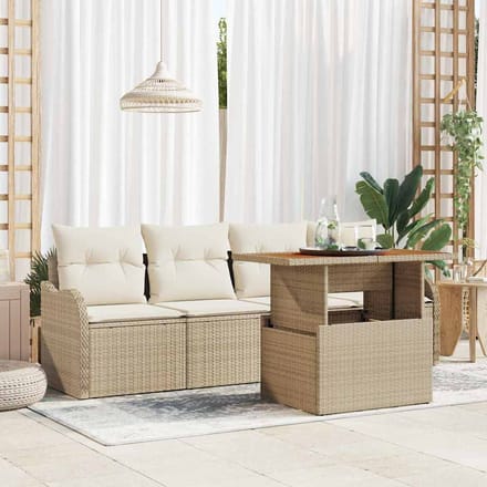 vidaXL - Tuinbank - Set - 5 - st - Beige - en - Crème - poly - rattan