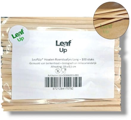 LeafUp® Houten Roerstaafjes lang – 100 stuks - 18 cm (B3)