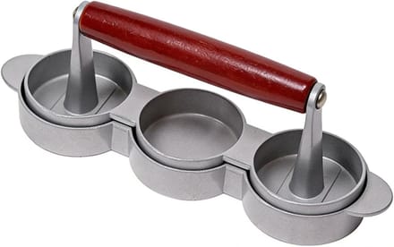 Mini Burgerpers - Pasteitjesmaker - Snelle Bereiding - Maakt 3 tegelijk - 21.5 cm - Zilver