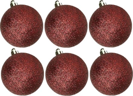6x stuks kunststof glitter kerstballen donkerrood 6 cm - Onbreekbare plastic kerstballen