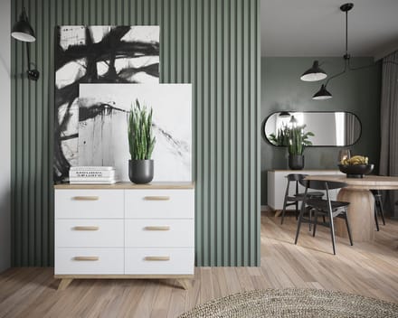 Meubel Square - Ladekast SINDI - Wit - Eiken - 100cm - Scandinavische stijl - Commode - Dressoir