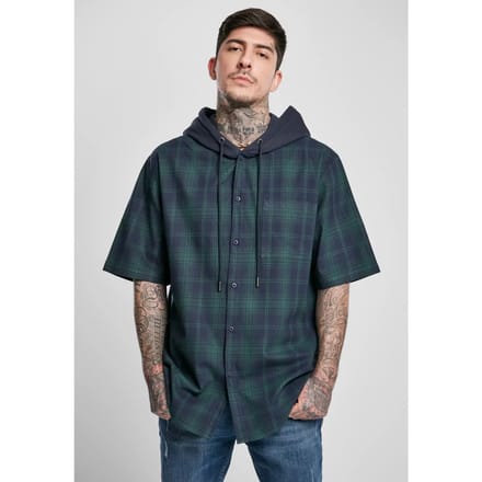 Urban Classics - Hooded Overhemd - L - Zwart/Rood
