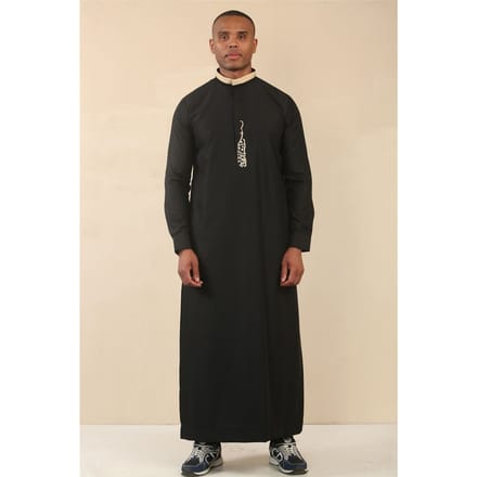 Zwarte Thobe voor heren, Arabische kleding uit Saoedi-Arabië, islamitische kleding, Jubba-gewaad