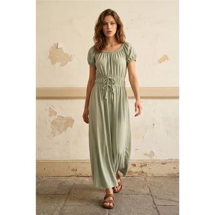 Maxi-jurk met Vierkante Hals en Strikdetail
