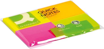 Q-CONNECT Quick Notes | ft 38 x 51 mm | 50 vel | pak van 4 blokken in neonkleuren