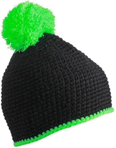Myrtle Beach - Unisex Contrasterende Gestreepte Muts met Pompom (Zwart/Groen)