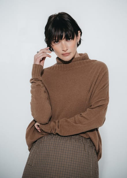 Cashmir wool polo pullover W1165 | Camel - Camel / S