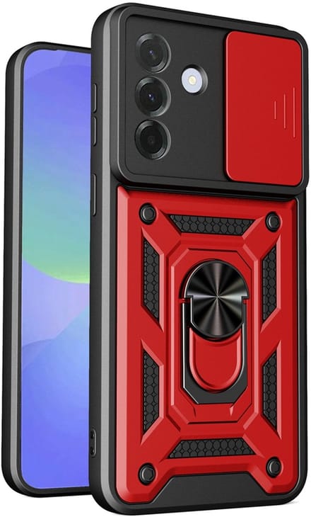 MobyDefend Hoesje - Geschikt voor Samsung Galaxy A37 - Pantsercase Met Draaibare Ring - Rood