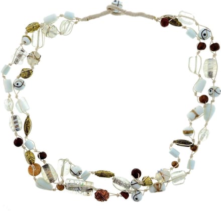 Behave - Lange kralenketting wit met glas - Boho chique zomerlook