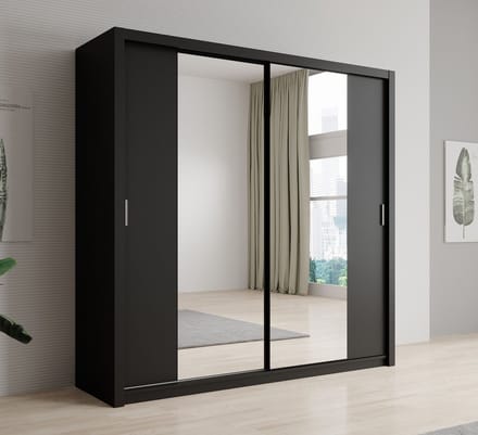 Meubella - Kledingkast Blake - Mat Zwart - 220 cm - Met spiegel