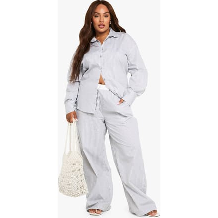 boohoo Dames Plus-size broek met contrasterende taille en wijde pijpen | Grey | Maat: 28