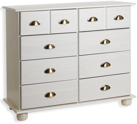 Ladekast COLMAR, massief grenenhout, wit, met 8 lades