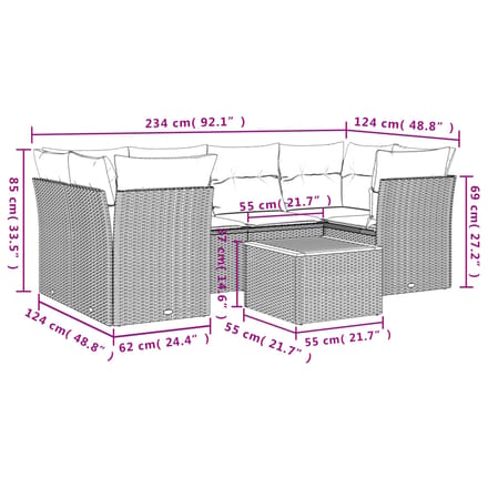 vidaXL - 7-delige - Loungeset - met - kussens - poly - rattan - beige