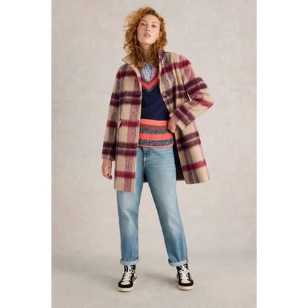 White Stuff Karla Check Coat Plum Multi Taglia: 6 REGULAR | Cappotti monopetto Outlet | Donna | Magenta
