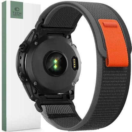Tech-Protect Nylon Strap for Garmin Fenix 5 / 6 / 6 Pro / 7 - Black & Orange