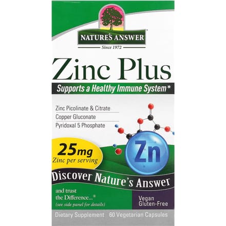 Nature'S Answer, Zink Plus, 25mg, 60 Vegetarische Capsules