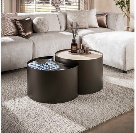 Salontafel Metal half moon set/2 - 3D keramiek travertin