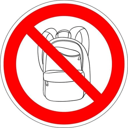 Rugtassen en backpack verboden bord - kunststof 200 mm