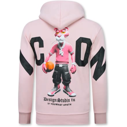 Oversized Hoodie Heren met Capuchon - ICON Panther Print - Dik Geweven - 5795 - Roze