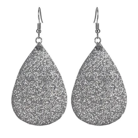 Fako Bijoux® - Oorbellen - Druppel - Glitter - Kunstleer - Zilver Licht