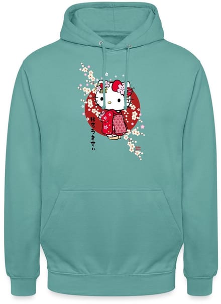 Hello Kitty In Een Rode Kimono En Kersenbloesems Hoodie Unisex