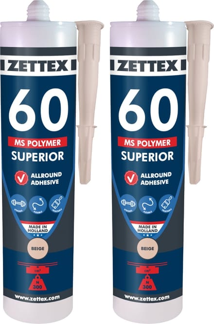 Zettex MS 60 Polymeerkit Superior - Montagekit – Lijmkit – Afdichtkit - Binnen & Buiten - 2x290ml - Beige