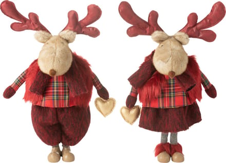 J-Line figuur Rendier Jongen + Meisje Hart - polyester - rood - large - 2 stuks