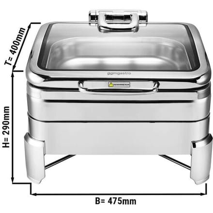 GGM Gastro Chafing Dish / Speisenwärmer - Edelstahl - GN 2/3 - mit Soft-Close-Glasdeckel Zilver
