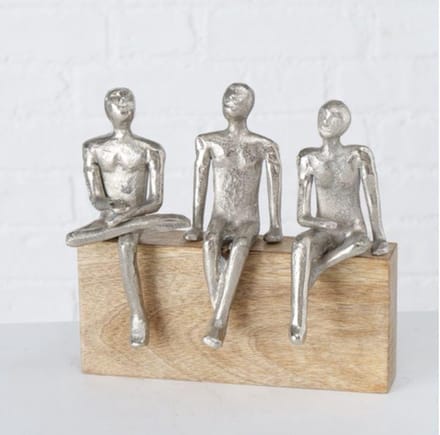 Beeld de ontmoeting aluminium en hout 19x20x10 sculptuur